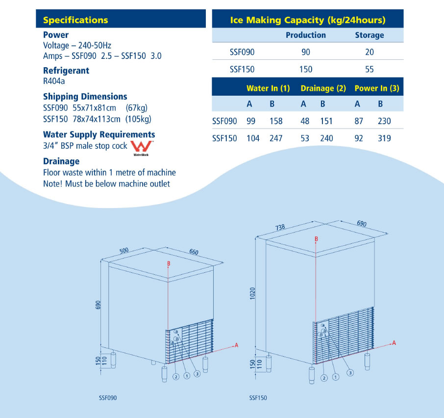 Ice Flaker Specs SSF090 and SSF150